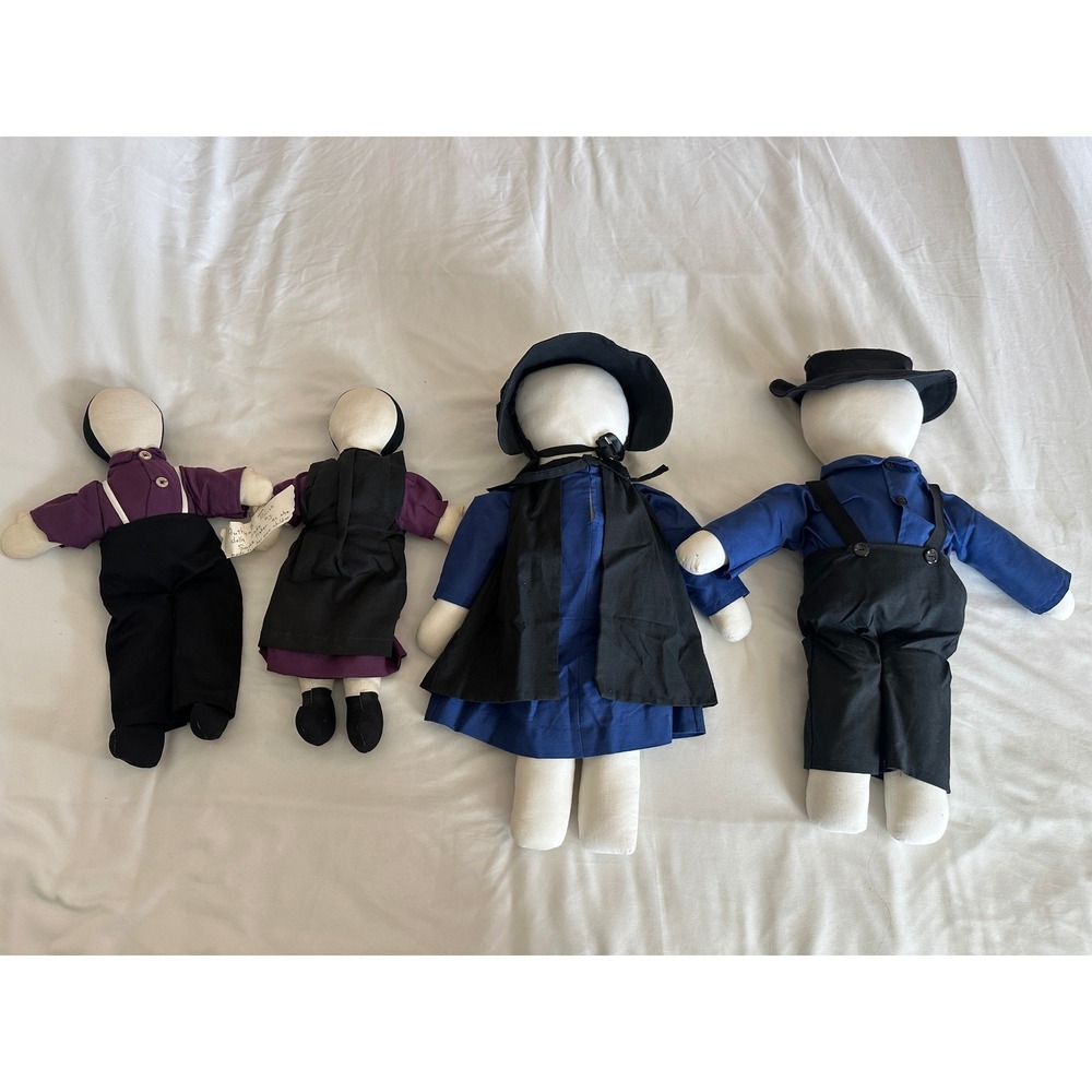 Vintage Authentic Amish Faceless Rag Dolls Set of 4 Sadie Fisher Handmade Folk